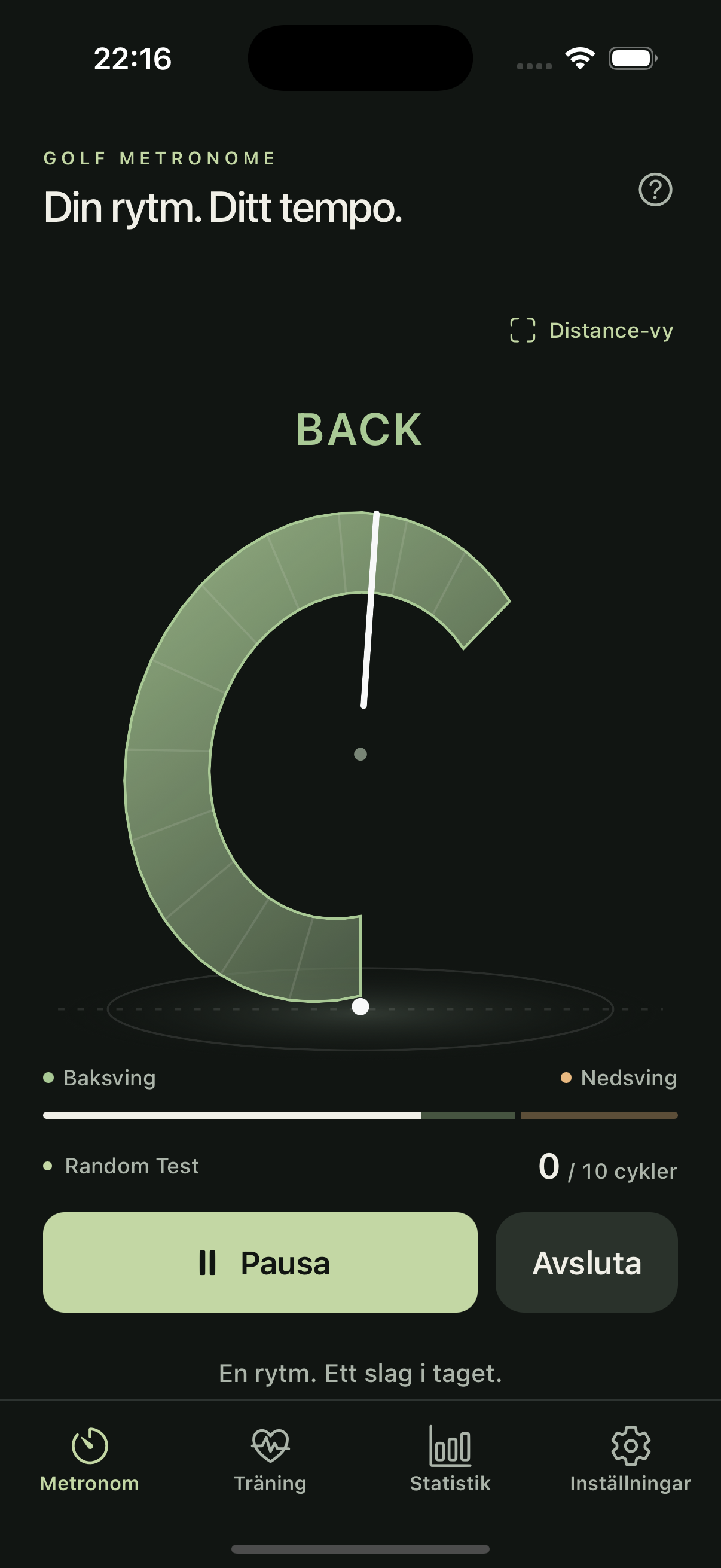 Golf Metronome-appen visar den aktiva metronomen