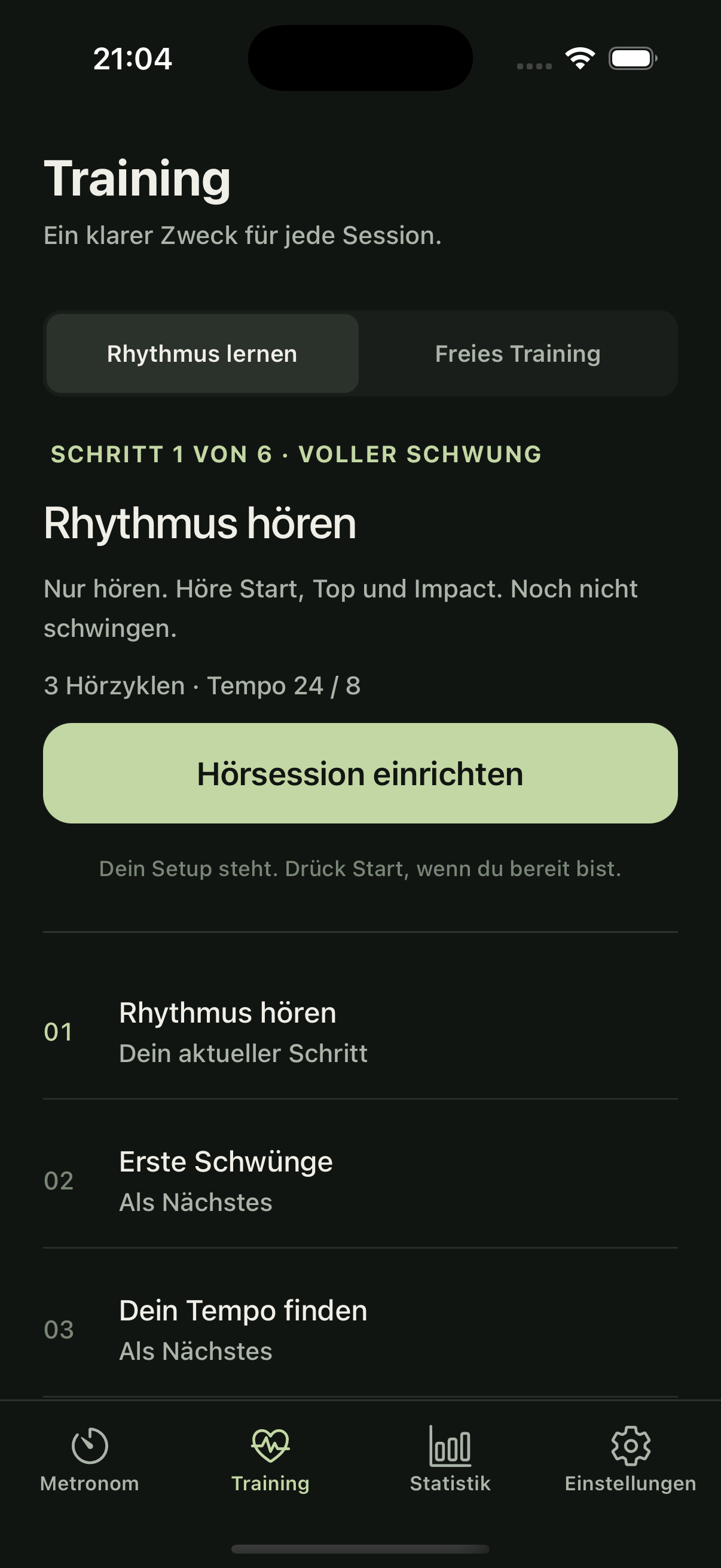 Golf-Metronome-App mit geführtem Lernen