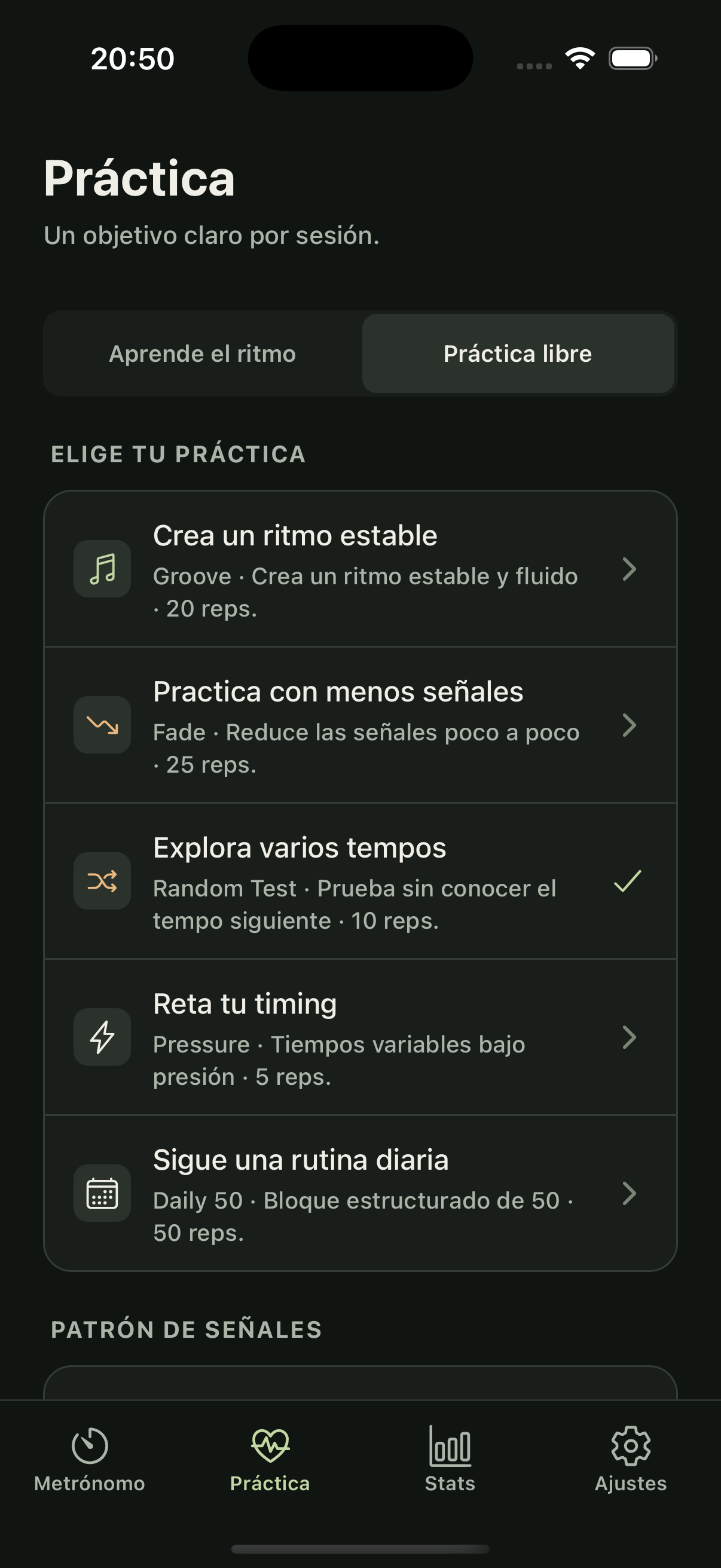 App Golf Metronome mostrando los programas Pro