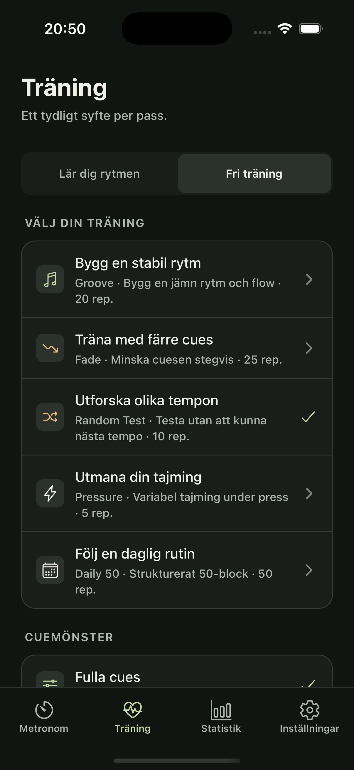 Golf Metronome-appen visar Pro-programmen
